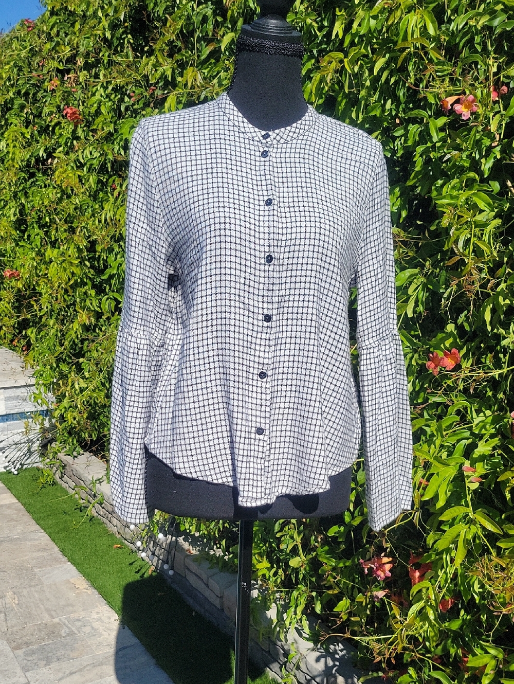 Madewell Bell Sleeve Plaid Button Down Blousy Top M